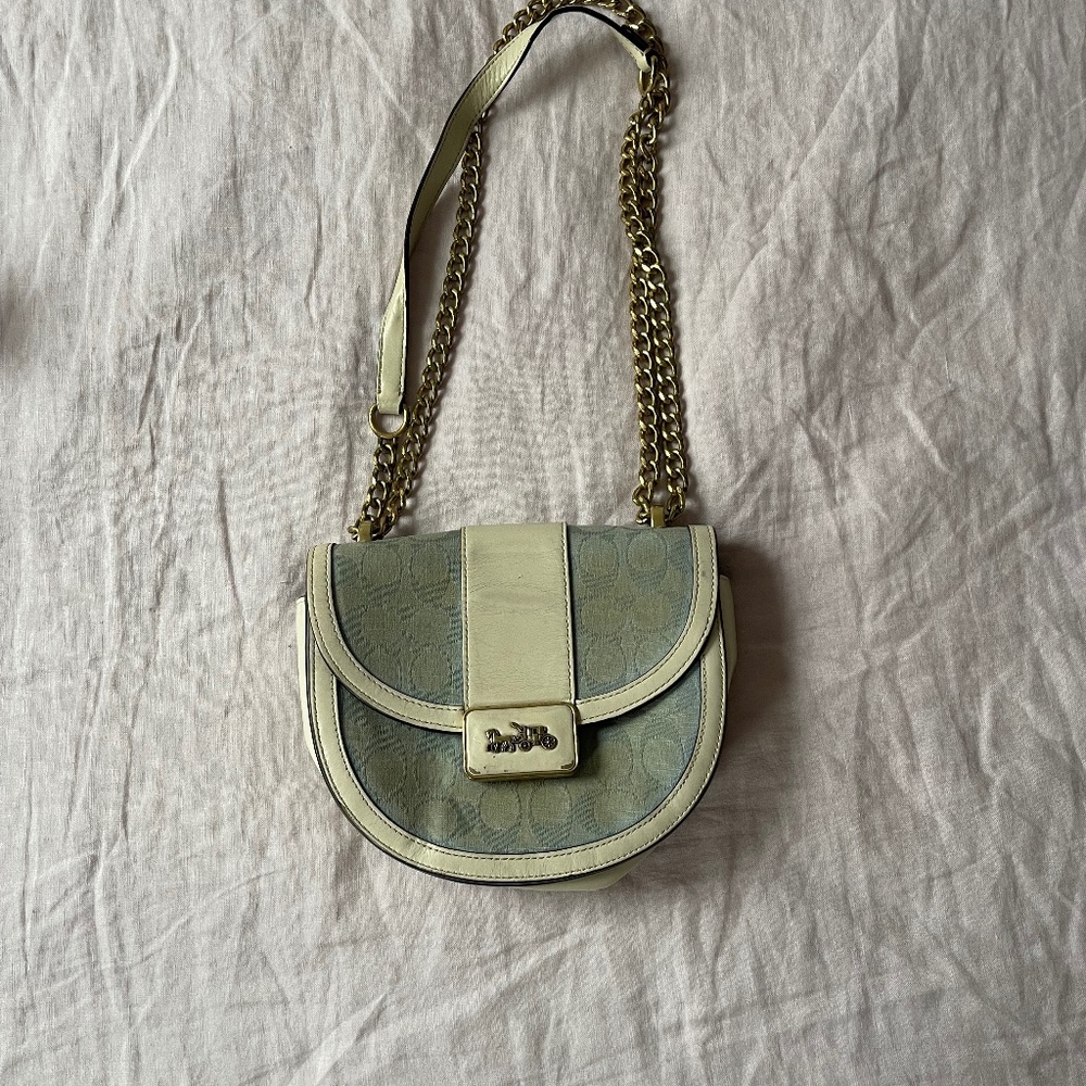 Coach Saddle Bag in Signature Chambray Denim & Off-White Leather
